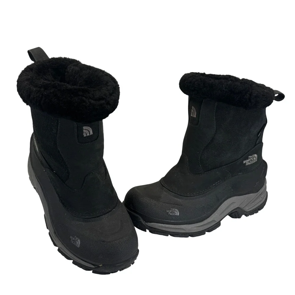 The North Face Chilkat Women's Snow Boots Black Leather Faux Fur 6.5 Waterproof